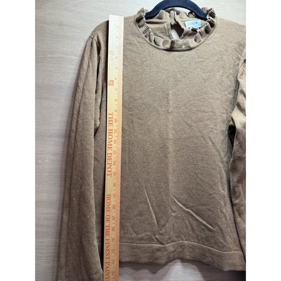 J. Crew Ruffle Neck Carmel Brown Sweater Pearl Button Size L Style AS298 - Picture 5 of 9